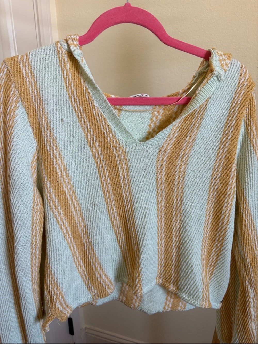 O'Neill Mint & Mustard Striped V-Neck Sweater